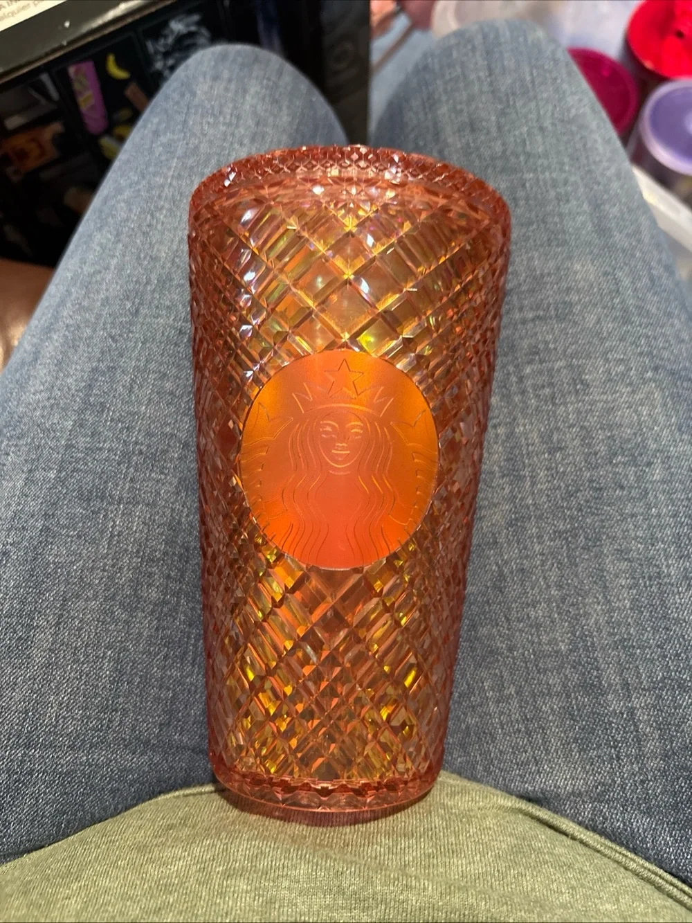 Starbucks Iridescent Orange Diamond-Texture Cold Cup